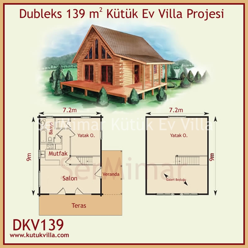 Dubleks 139 m2 Kütük Ev Villa Projesi