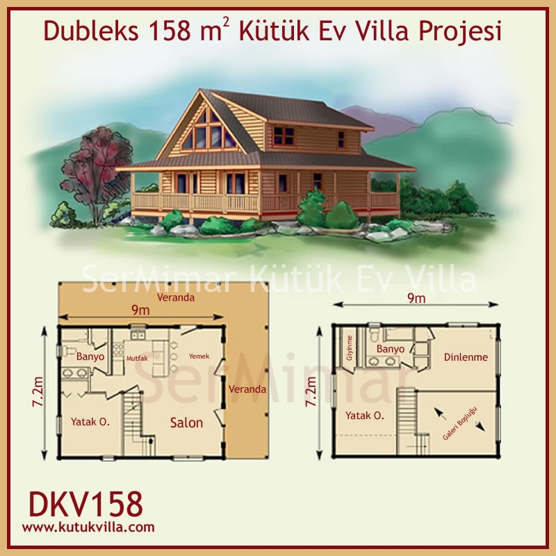 Dubleks 158 m2 Kütük Ev Villa Projesi
