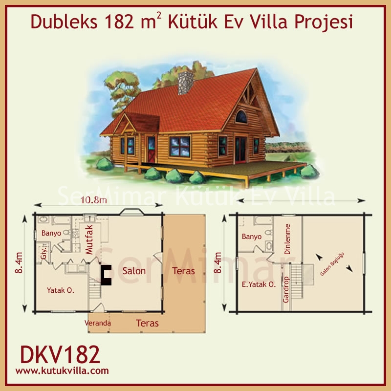 Dubleks 182 m2 Kütük Ev Villa Projesi Ahşap Villa