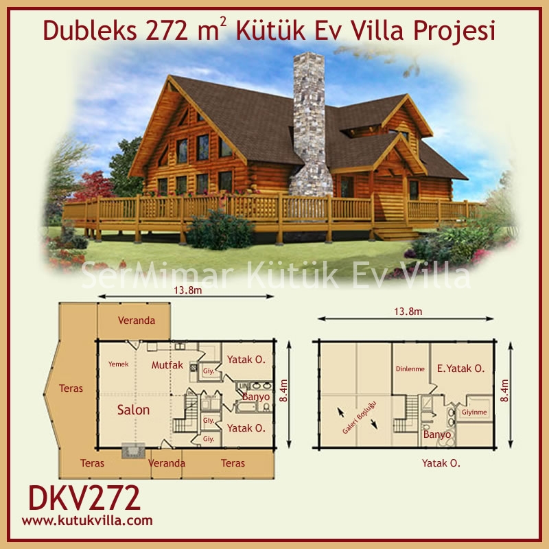 Dubleks 272 m2 Kütük Ev Villa Projesi Ahşap Villa