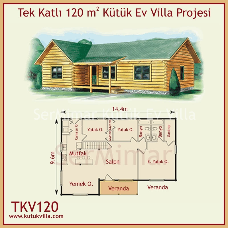 Tek Katlı 147 m2 Kütük Ev Villa Projesi Kütük Ev İç/Dış Görseli 1